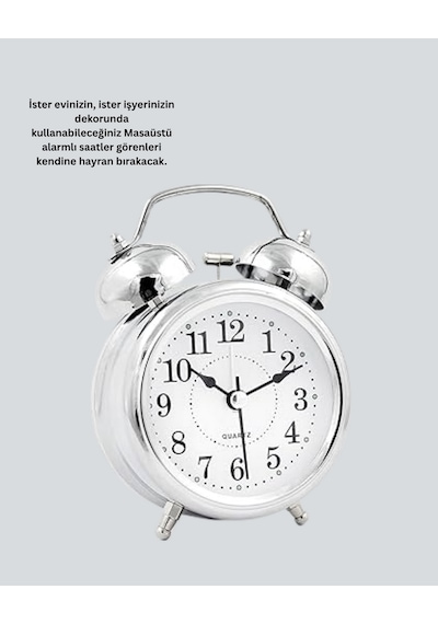 Cosmotex Gümüş Renkli Sessiz Işıklı Dekoratif Masa Üstü Çalar Saat Alarmlı