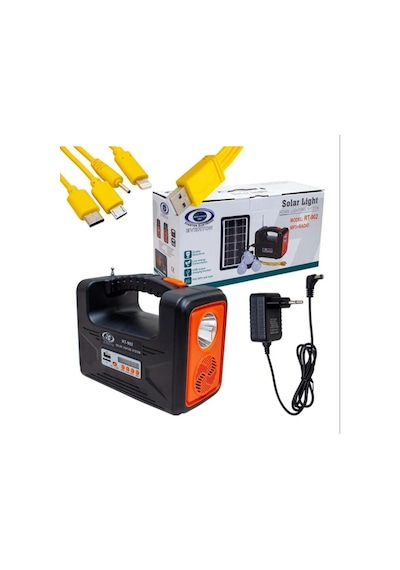 Premium Rt-902 Güneş Enerjili Solar Şarjlı Bluetoothlu Mp3-radyolu Çadır Kamp Aydınlatma Fener Seti 1 A