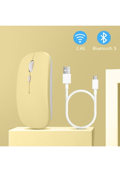 Samsung Uyumlu Tablet Şarj Edilebilir Sessiz Mouse Bluetooth + 2.4hz Wif