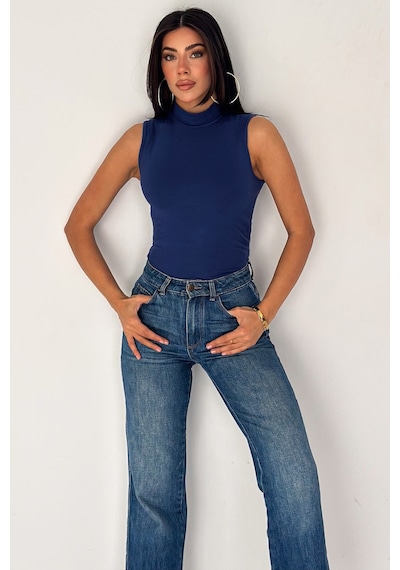 Noa & Noa Kadın Kolsuz Boğazlı Basic Body Sleek Core Mavi