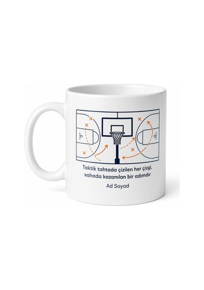 Basketbol Koçu Taktik Çizen Pota Altı Stratejisi Kupa Bardak Hediye Beyaz / Çok Renkli