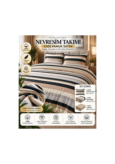 Slc Home %100 Pamuk Saten Şık Tasarım Çift Kişilik Nevresim Takımı 4 Parça Çok Renkli - 938522683 Çok Renkli