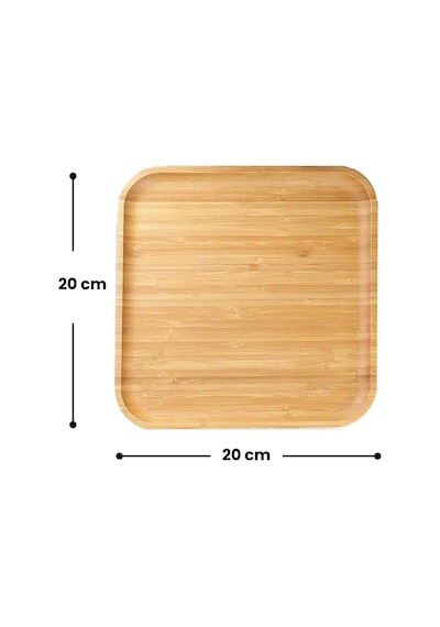 4 Adet Bambu Kare Servis Tabağı, Sunum Seti 20x20 Cm Kahverengi