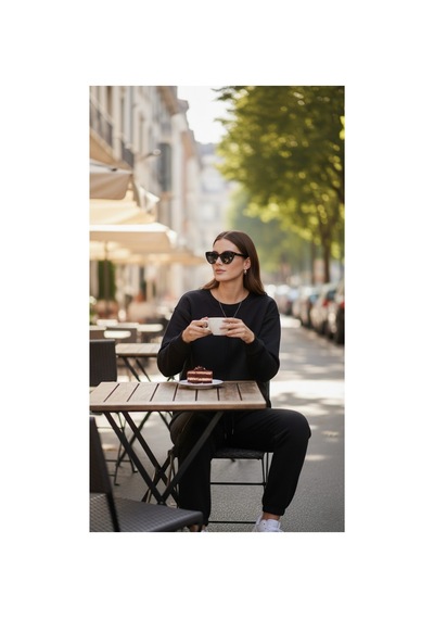 The Kadın %100 Pamuk 3 İplik Siyah Jogger Alt Cepli Normal Kalıp Siyah