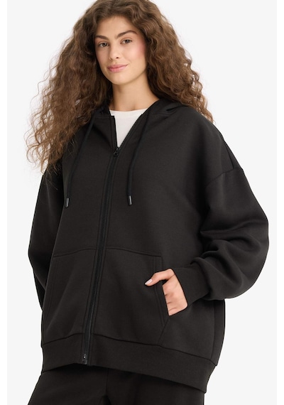 Defacto Oversize Geniş Kalıp Kapüşonlu Fermuarlı Sweatshirt V4233az25wnbk81 Siyah