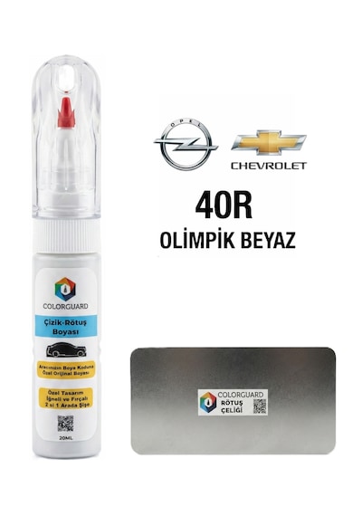 Opel Chevrolet 40r Olimpik Beyaz İğneli Ve Fırçalı Özel Tasarım Şişe Rötuş Boyası Ve Profesyonel Rötuş Çeliği Seti