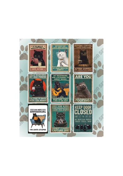Ms Major Selection Cats Kedi Meme Mizah Temalı Laptop Tablet Telefon Defter Sticker Seti 9 Adet Abanoz