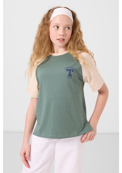 Açık Yeşil O Yaka Pamuklu Baskılı Oversize Fit Kız Çocuk T-shirt - 75179 Yeşil