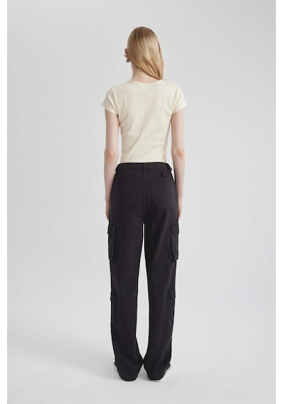 DeFacto Coool Straight Fit Gabardin Pantolon -  Kargo Cepli B7611AX24SPBK27