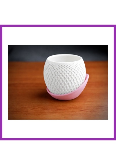 Bezos 3d Baskı Küre Saksı - Kafes Dokulu İki Parçalı Dekoratif Saksı - Beyaz-pembe Bty Standart