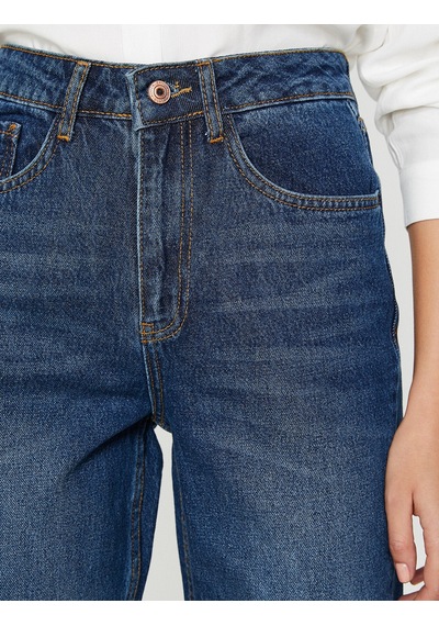Koton Mom Jean - Yüksek Bel Rahat Kesim Dar Paça Pantolon Koyu İndigo 0kak47617md
