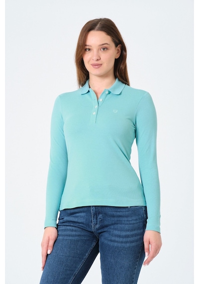 Msw Kadın Uzun Kollu Regular Fit Polo Yaka T-shirt Su Yeşili