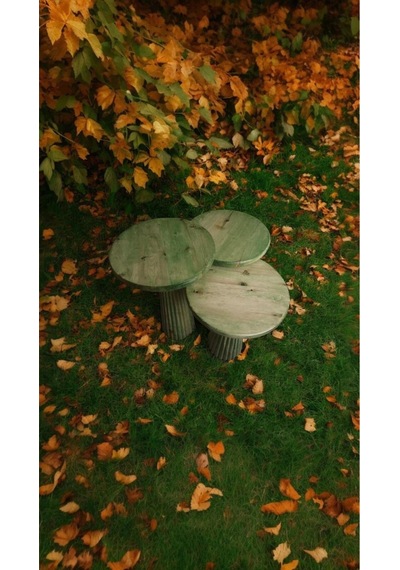 Wood Wooden Ahşap 3 Lü Set Fitilli Mantar Yan Sehpa Modern Çimen Yeşili Renk Fiskos Çimen Yeşili