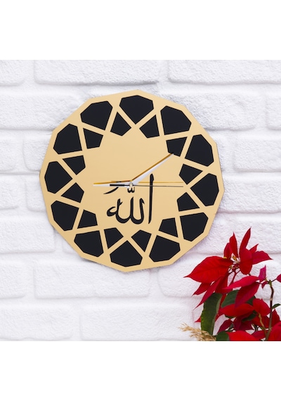 Deepcraft Dekoratif Şeffaf Akrilik Sessiz Akar Duvar Saati Salon,mutfak,ofis Saati -gold Siyah Allah Akrilik