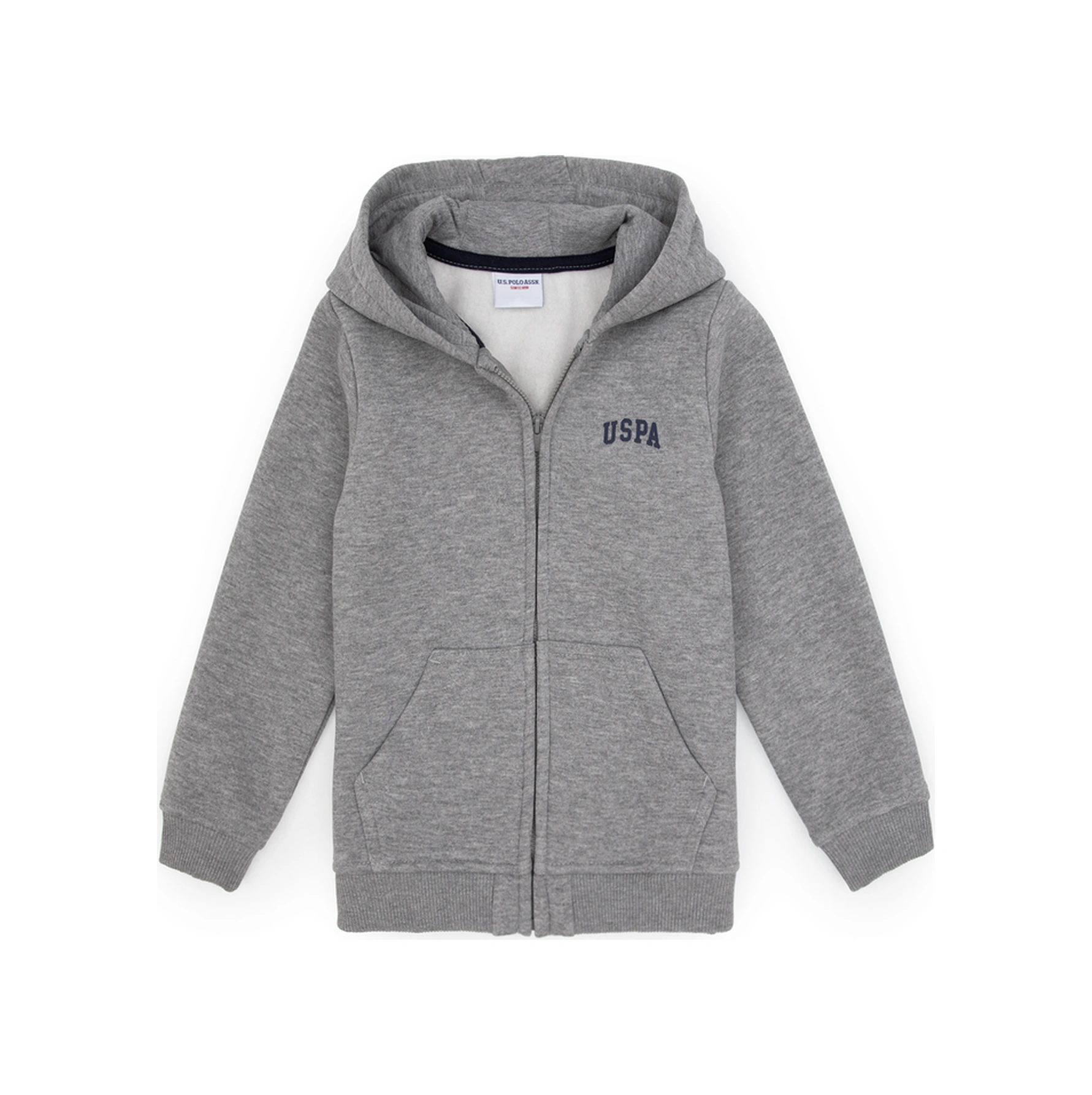 U.S. Polo Assn. Erkek Çocuk Gri Melanj Fermuarlı Kapüşonlu Örme Hırka 50313852-VR086