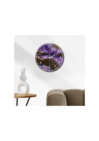Epoxy Görünümlü Dekoratif Duvar Saati 33 Cm Uv Baskılı Mdf Duvar Saati Mor