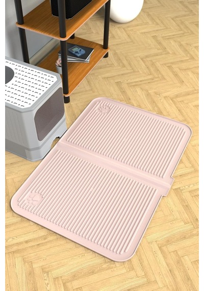 Silikon Kum Ve Mama Matı Havuzlu Yıkanabilir Kedi Tuvaleti Önü Kedi Kumu Paspası Büyük Boy 40x60 Pudra,515201706