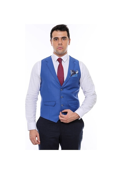 Wessi Mavi Yakalı Desensiz Erkek Yelek 001