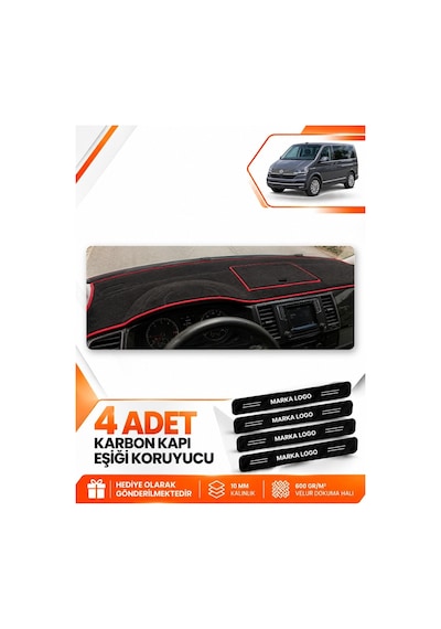 Volkswagen Transporter T6 Kapaklı 2015-2020 Uyumlu Torpido Koruma Örtüsü - Siyah Kırmızı