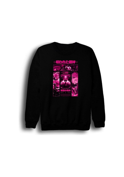Jujutsu Kaisen - Ryomen Sukuna - Anime Baskılı Unisex %100 Pamuk Siyah Bisiklet Yaka Sweatshirt Siyah