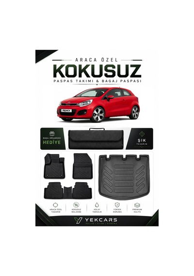 Kia Rio Hatchback 2016 Model Aracınıza Özel 4d Karbonlu Kauçuk Paspas Takımı Ve Bagaj Havuzu