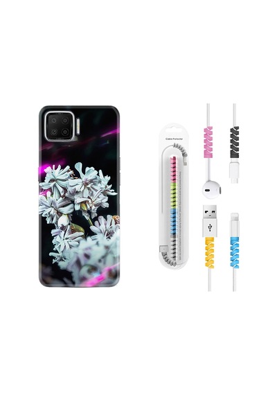 Oppo A73 Kılıf Kablo Koruyuculu Beyaz Çiçekler 1888