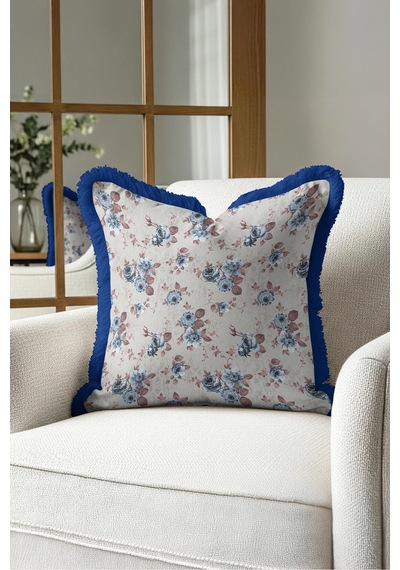 Vintage Çiçek Saçaklı Yastık Kılıfı - Nostaljik Floral Krem Mavi Lacivert Püsküllü Kırlent Kılıfı Puslu Vadi Mira Vintage Çiçek Saçaklı Yastık Kılıfı - Nostaljik Floral Krem Mavi Lacivert Püsküllü Kırlent Kılıfı Puslu Vadi Mira