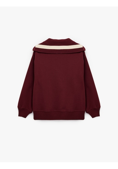 Koton Yarım Fermuarlı Pamuklu Rahat Kalıp Kolej Baskılı Sweatshirt Bordo 6wal10156ık Bordo