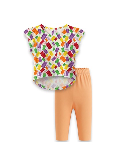 Haribo Lisanslı Fırfırlı Kollu Desenli T-shirt Tayt Takım Mor