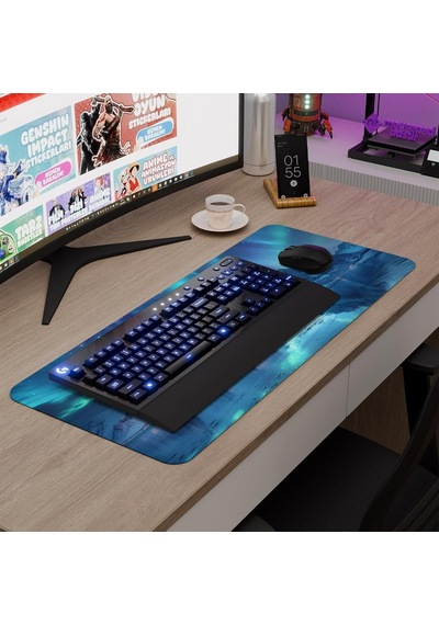 Aurora Kuzey Işıkları Gaming Mouse Pad Kauçuk Kaymaz Taban Mousepad V1, 70x30 Xl