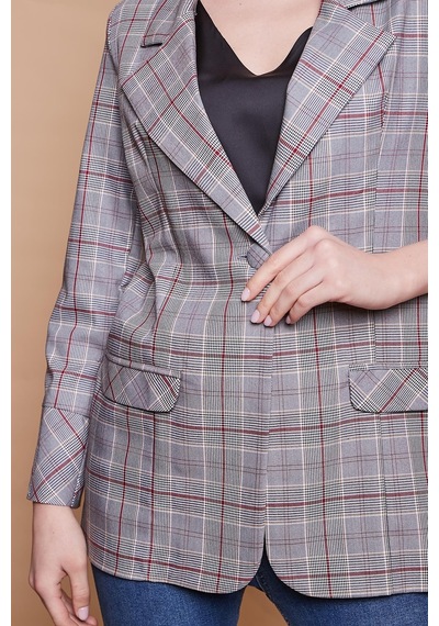 Ekoseli Yakalı Kolu Katlamalı Cep Kapaklı Boyfriend Hafif Likralı Kumaş Blazer Ceket-bordo Ekose Bordo Eks. Ekoseli Yakalı Kolu Katlamalı Cep Kapaklı Boyfriend Hafif Likralı Kumaş Blazer Ceket-bordo Ekose Bordo Eks.
