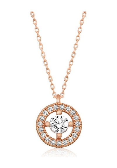 Gümüş Rose Minimal Yuvarlak Tektaş Bayan Kolye Çok Renkli
