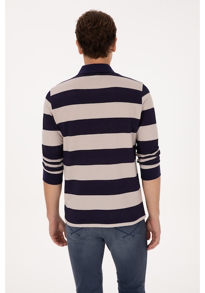 U.S. Polo Assn. Erkek Regular Fit Polo Yaka Çizgili Mürdüm Sweatshirt 50316467-VR074