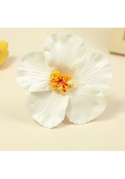 Hawaii Hibiskus Çiçekli Pens Toka - El Emeği Tropik Plaj Ve Günlük Saç Tokası Beyaz