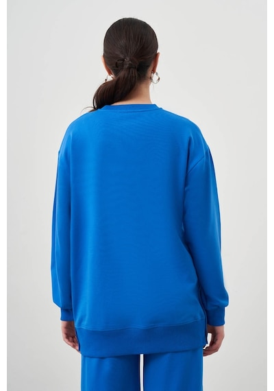 Yanları Çıtçıtlı Mavi Sweatshirt Mavi
