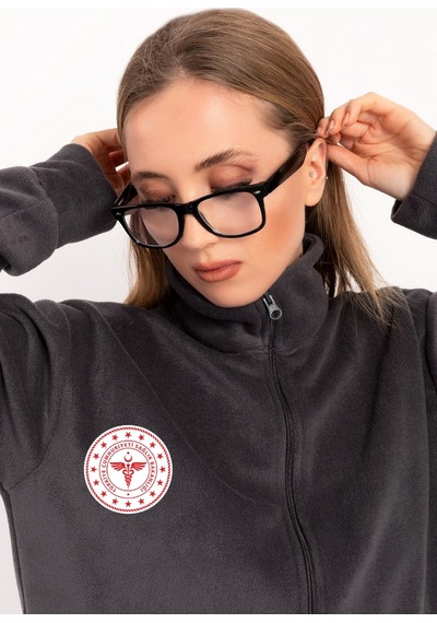 Unisex Antrasit Renk Sağlık Bakanlığı Logolu Fermuarlı Polar Antrasit Gri