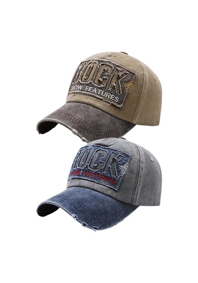 Tezzgelsin Unisex Eskitme Rock Nakışlı Ayarlanabilir Beyzbol Kep Şapka 2'li Set Camel - Gri