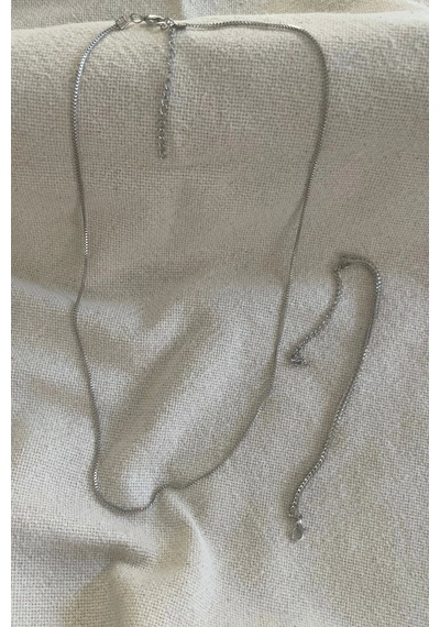 Unisex Tilki Kuyruğu Künye İle Gümüş Kolye Seti Çok Renkli