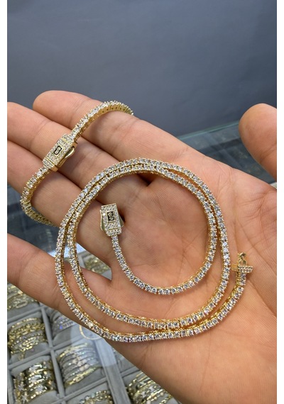 Gurmet Su Yolu Kolye Zirkon Taşlı 45 Cm Altın