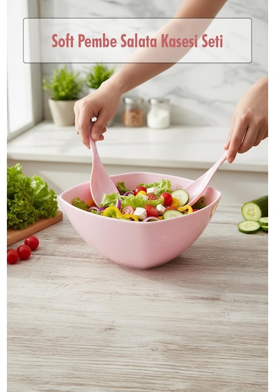 3,5 Lt Soft Pembe Akrilik Kare Salata Ve Servis Kasesi Seti 3 Parça Diğer
