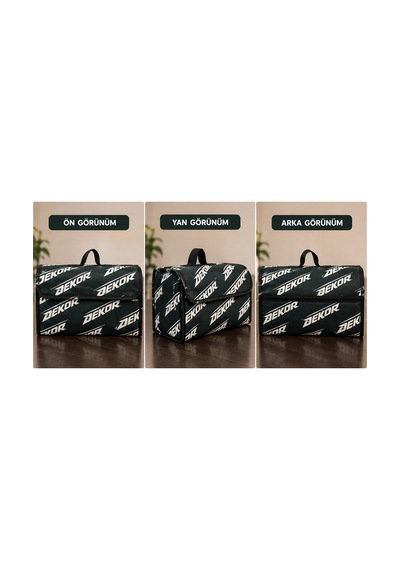 Dekor Desenli Araba Bagaj Çantası Oto Bagaj Organizer Kapaklı Cırtlı Düzenleyici 45x25x15 Cm - 938777378
