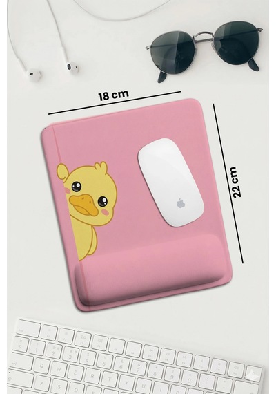 Sonictouch Pembe Bilek Destekli Sevimli Ördek Dikdörtgen Pürüzsüz Yüzey Ergonomik Mouse Pad 18x22cm Mousepad