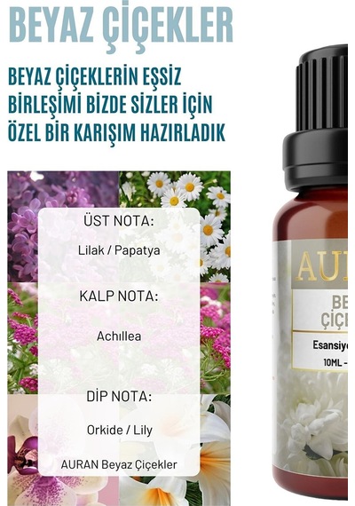 AURAN Beyaz Çiçekler Esansiyel Uçucu Koku Yağı Buhurdanlık Yağı