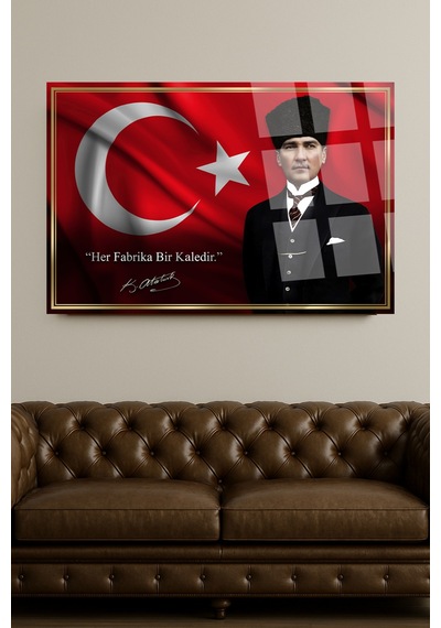 Her Fabrika Bir Kaledir Atatürk Makam Cam Tablo Sanatsal Duvar Dekoru Solmayan Canlı Renkler Salon Ve Oturma Odası Sevdiklerinize Hediyelik