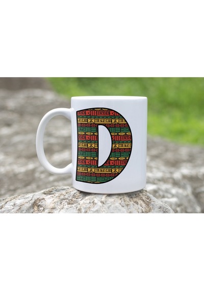 D Harfi Etnik Desenli Kupa - Afrika Tarzı Kahve Çay Kupası - Hediyelik - Black History Beyaz