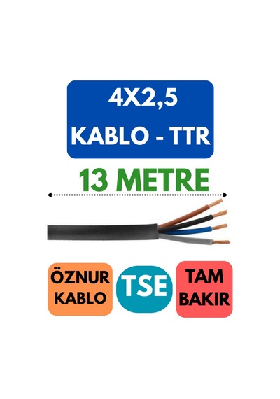 Öznur 4x2,5 Ttr Kablo Metre Seçenekli Siyah - 13 Metre