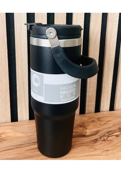 Kişiye Özel 900 Ml Vakumlu Paslanmaz Çelik Termos Siyah