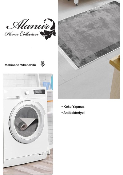 Dekoreko Kaymaz Taban Djt Mutfak Halısı Trend Saçaklı Modern 1921 gri