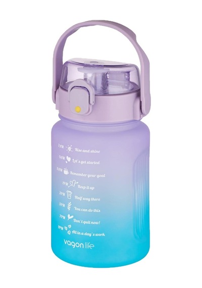 1000 Ml Pipetli/pipetsiz Kullanım Çift Renk Softtouch Motivasyon Matarası Sticker Hediyeli Mor