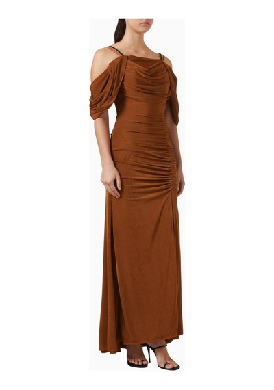 Ac By Aanchal Chanda Drape Dress Metalik Jersey Kadın Elbise Kahverengi